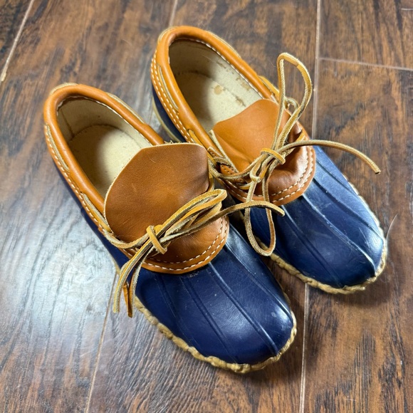 L.L. Bean Classic Low Bean Boots Womens Size 6 Navy Rubber Tan Leather Vintage - Picture 5 of 13